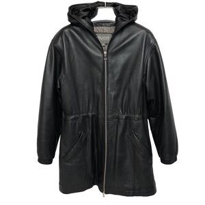 Wilsons Hooded Quilt Lined Leather Jacket Cinch Waist Womens Small Vintage 1986